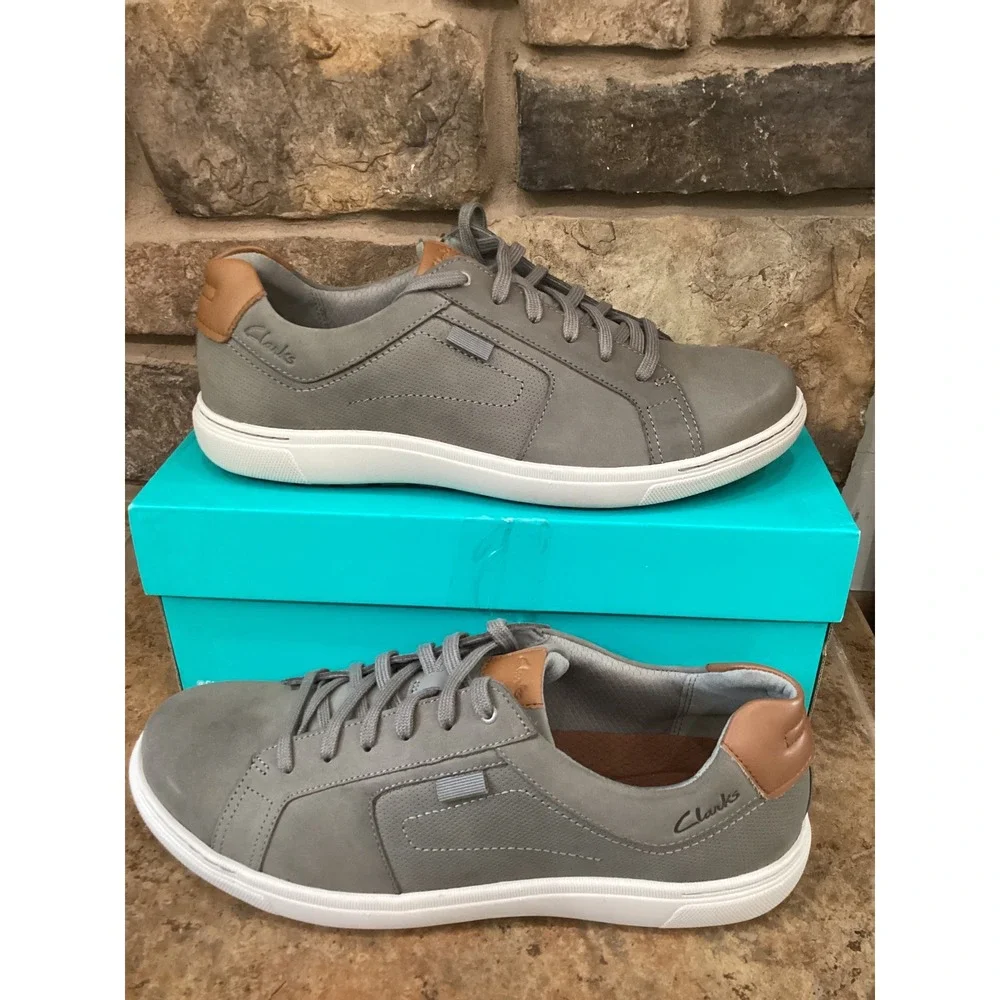 Clarks Mapstone Lace Mens 11 Grey Nubuck Leather Sneakers 261873847100 New